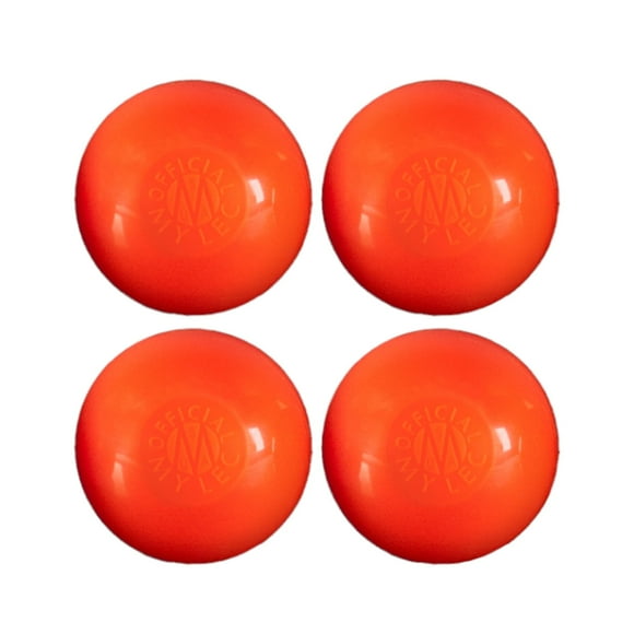 Mylec Street Hockey Balls, No-Bounce, Perfect for Play at >60 Degrees F, Durable, Roller Hockey Ball for Indoor/Outdoor Play (Orange, Pack of 4)