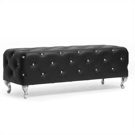 Kingfisher Lane Faux Leather Tufted Bench in Black