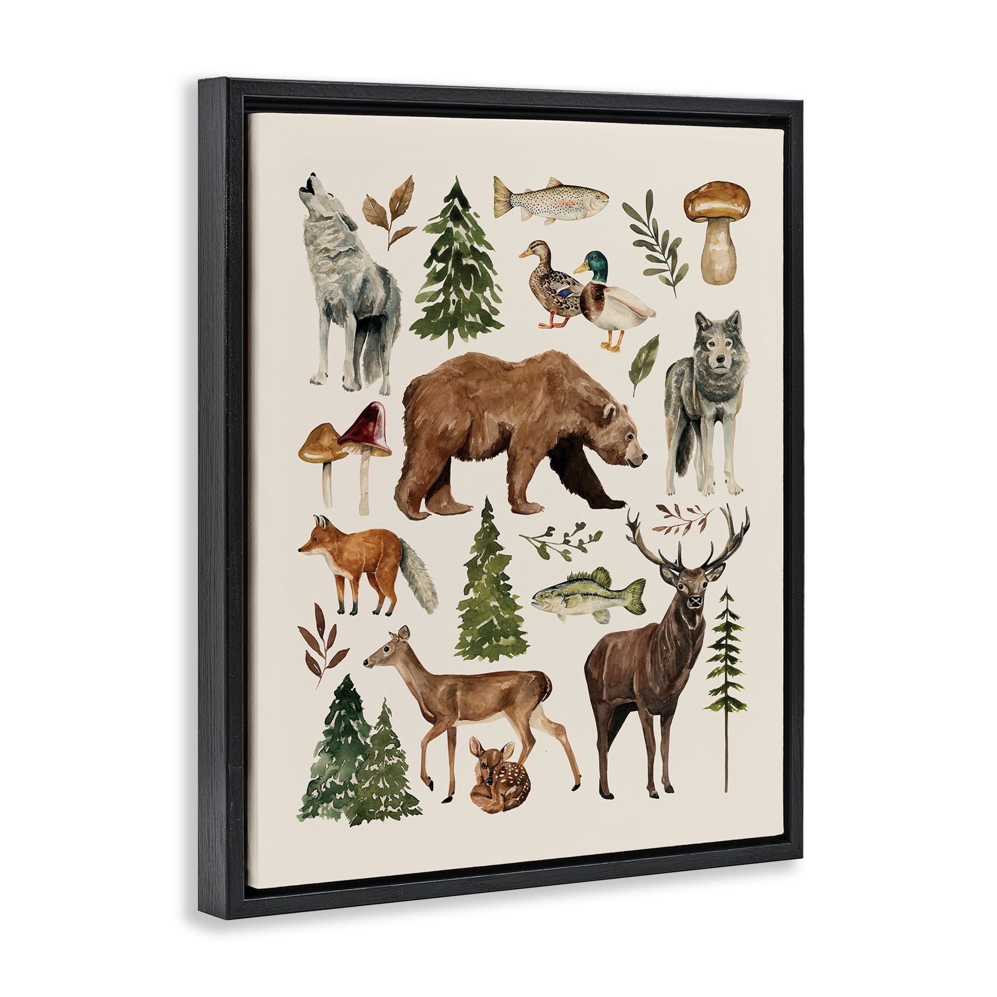 Stupell Industries The Wild Wood Animals Black Framed Floater Canvas Wall Art, design by Bethany Sandoval
