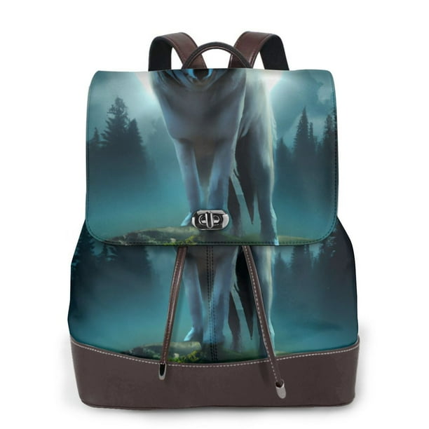 Easygdp Wolf Mochila de Cuero para Mujeres, Bolso de Hombro, Bolsos de Mano de Moda para Trabajo y Viajes
