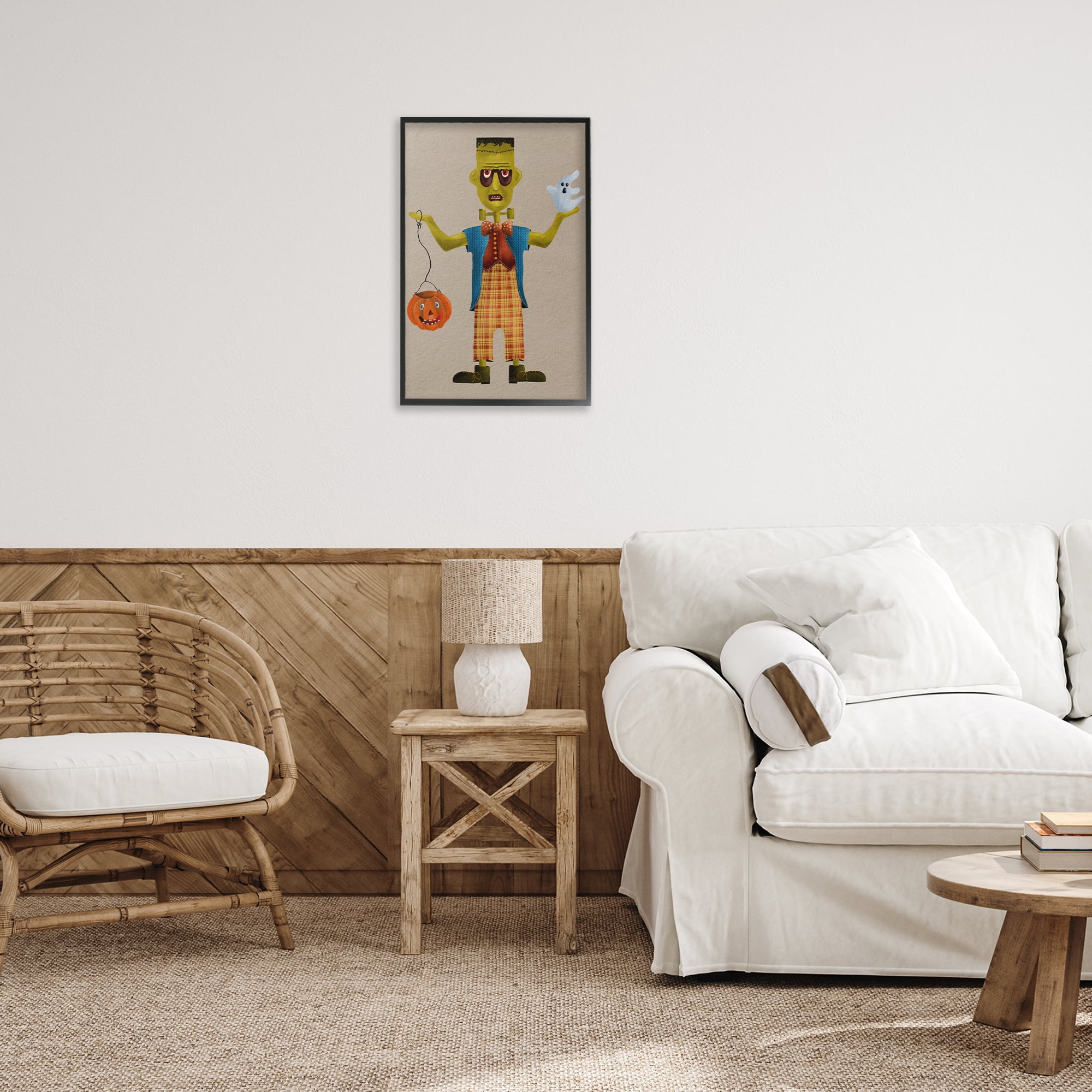 Stupell Industries Halloween Monster & Ghost Holiday Painting Black Framed Art Print Wall Art, 16 x 24