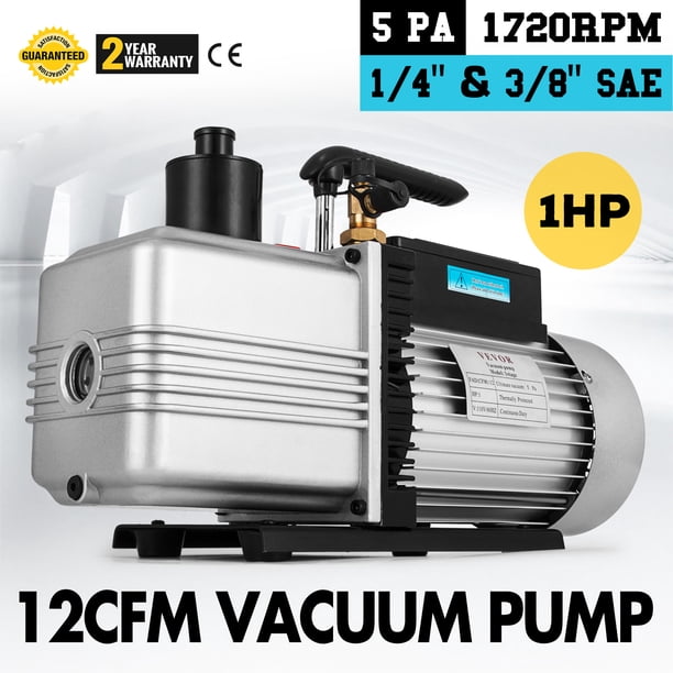 VEVOR Bomba de vacío 12CFM 1 HP Bomba de vacío de aire acondicionado de una sola etapa 110V 5PA Ultimate Vacuum Refrigerante HVAC Air Tool Bomba de vacío de paletas rotativas para evacuación de vacío