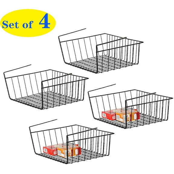 NEX Under Shelf Wire Baskets, Set of 4 Shelves, 15.15 x 11.02 x 5.90 inches, Black