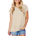 thumbnail image 2 of YHAJDS Womens Tops New Solid Color Hem Slit Short Sleeve Tee Casual Round Neck Shirt, 2 of 5