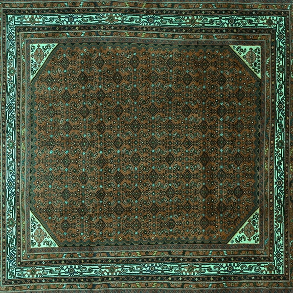 Ahgly Company Machine Washable Indoor Square Persian Turquoise Blue Traditional Area Rugs, 7' Square