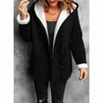 thumbnail image 4 of Women'S Fleece Collar Long Sleeve Hooded Button-Down Jacket with Pockets Black XL, 4 of 7