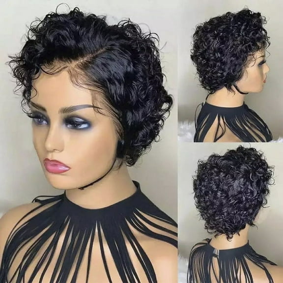Tcwhniev Short Curly Hair Wigs,Human Hair Short Pixie Cut Wigs for Women Human Hair Nautral Color