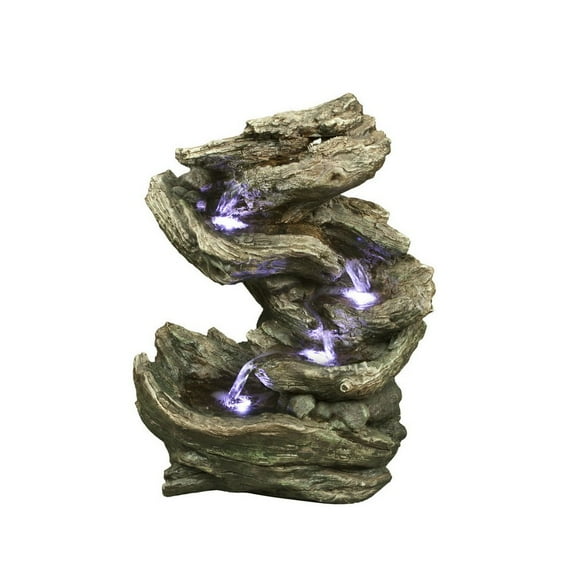 Hi-Line Gift Ltd. 4 Level Log Waterfall Fountain W/LED