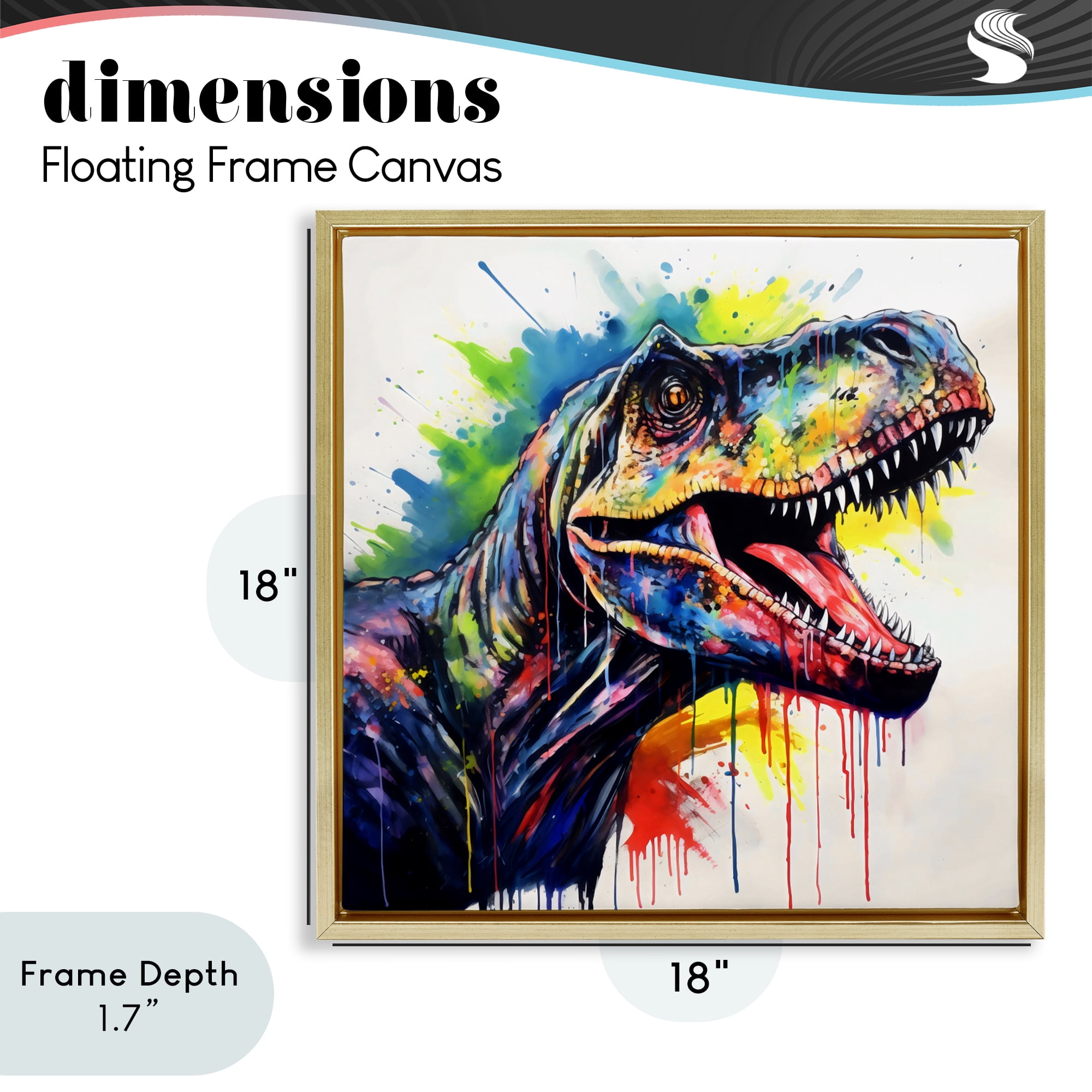 Stupell Industries Colorful T-Rex Roaring Gold Framed Floater Canvas Wall Art, design by Creative Studio