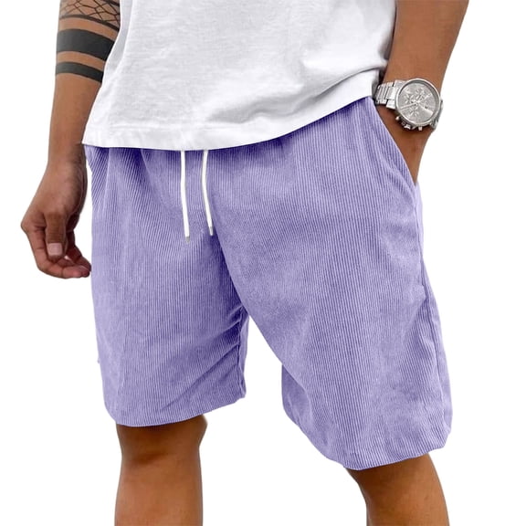 Cargo Shorts for Men Corduroy Drawstring Waisted Shorts Fashion Vacation Cute Quick Dry Summer Bermuda Shorts with Pockets Straight-Leg Short Pants,Purple L