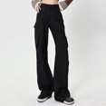 thumbnail image 4 of Kmdttou Women Plus Size Flap High Waisted Work Pants Multi-Pockets Versatile Straight Leg Pants Trousers, 4 of 5