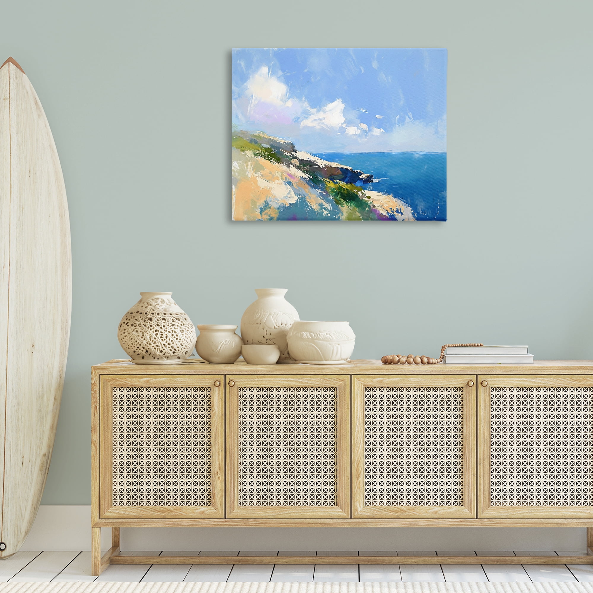 Stupell Industries Rugged Coastline Landscape Coastal Painting Gallery Wrapped Canvas Art Print Wall Art, 40 x 30