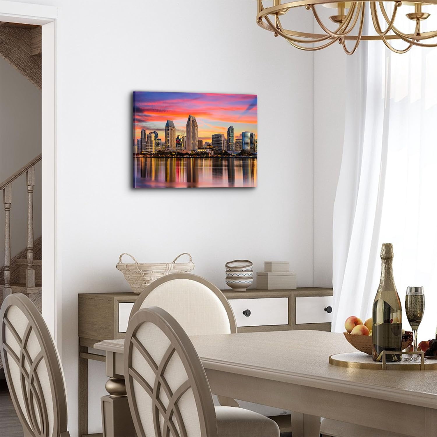 San Diego Wall Art Modern City Skyline Artwork Canvas Decor USA California Pictures for Living Room Building Panorama Poster Cityscape Night View Painting House Bedroom Office Home Decor 12x16”