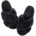 thumbnail image 6 of Litfun Fuzzy Slippers for Women, Soft Plush Cross Band Slip on Open Toe House Slippers with Memory Foam, Dark Grey, 6 of 7