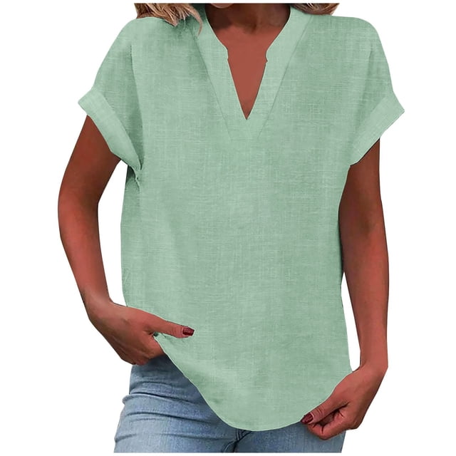 T-Shirts Femmes Plus Mode Décontractée Col en V Manches Courtes Haut T-Shirt - Hontri