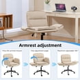 thumbnail image 2 of Customizable Comfort! Criss Cross Chair with 5-Gear Adjustable Armrests - Ergonomic Thickened Backrest Swivel Chair with Wheels for Home Office, Vanity, Beige PU, 2 of 9