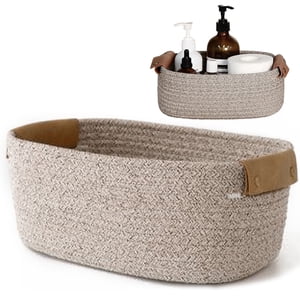 BEVTEE Small Woven Cotton Rope Storage Basket, Coffee