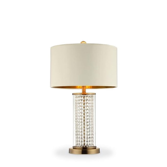 Benzara BM240917 Table Lamp with Cylindrical Drum & Stacked Crystals, Gold