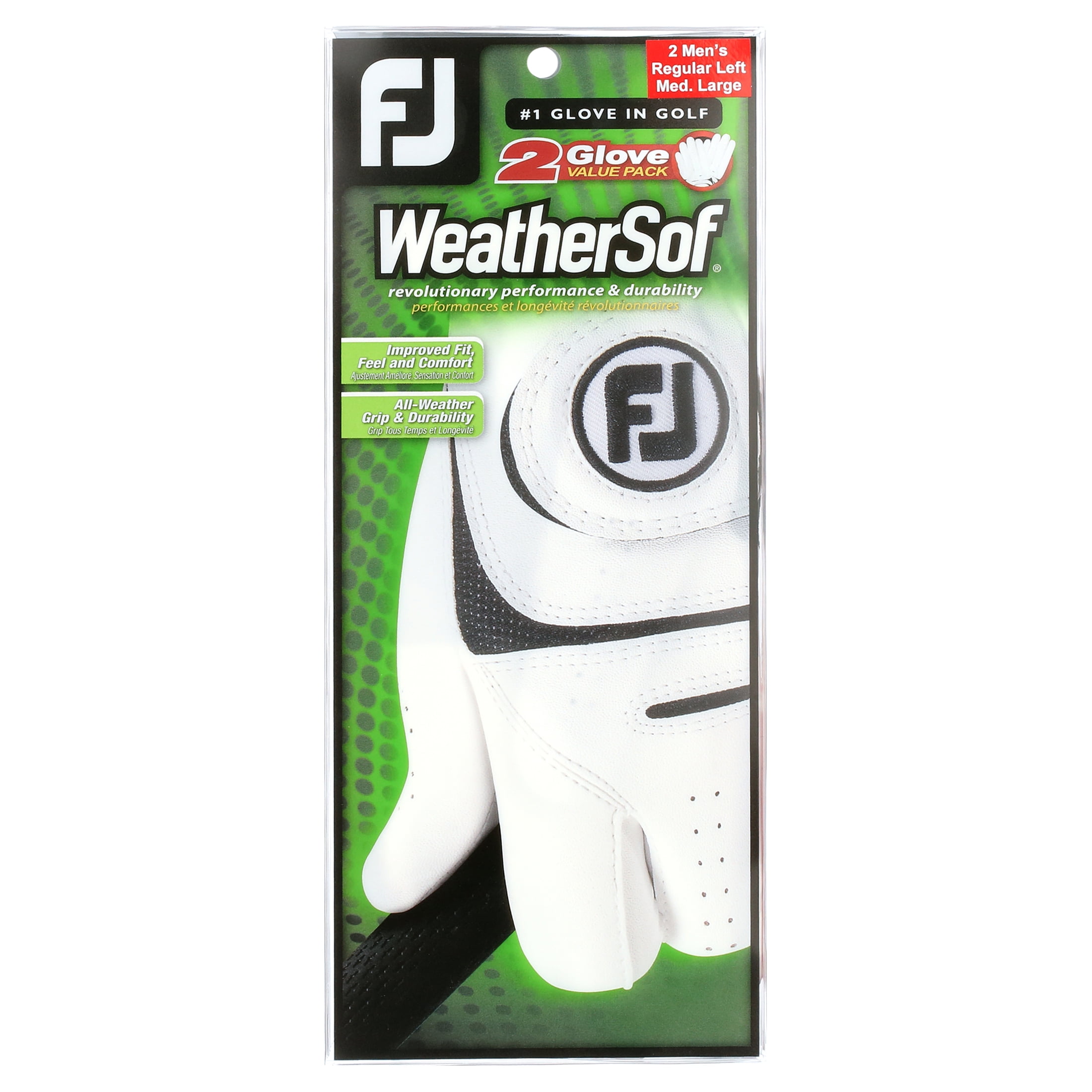 (2 pack) FootJoy Men's WeatherSof Golf Glove - 2 Pack, ML, Left Handed, White