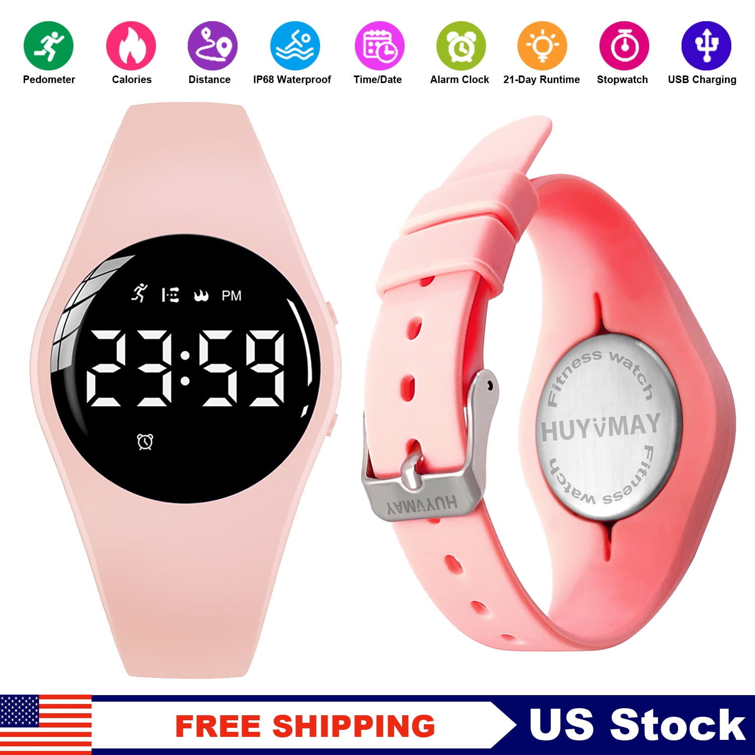 Vuggeviser Korridor fordøjelse HUYVMAY Kids Fitness Tracker Pedometer Watch without App and Phone, USB  Charge 1 Hour for 20 Days Use, IP68 Waterproof Watch with Alarm Clock for  Girls and Women - Walmart.com