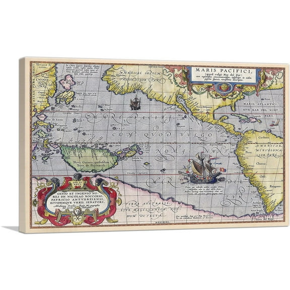 ARTCANVAS Maris Pacifici 1569 Canvas Art Print by Abraham Ortelius - Size: 26" x 18" (0.75" Deep)