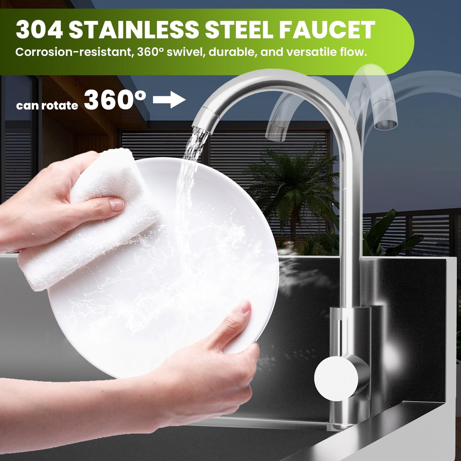 Stainless Steel Commercial Sink, Freestanding Single High Capacity Utility Sinks, with Pull-Out Faucet & Storage Shelf, for Kitchen, Laundry Room, Garage, Outdoor Garden – 47.3" x 18.5" x 33.6"