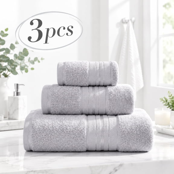 3 Piece Cotton Towel Set, Bath Towel with Face Towel & Washcloth