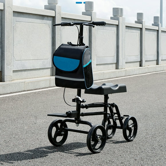 Knee Walker, Adjustable Height Foldable Broken Foot Leg Scooter Steerable with Storage Bag for Foot Injuries