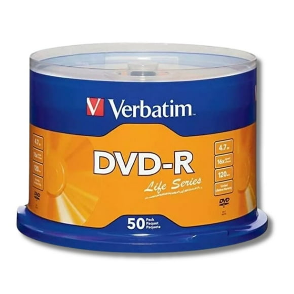 Paquete de 50 DVD-R Verbatim de 4.7 GB, 120min, 16x. Verbatim VB97176