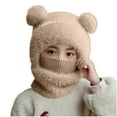thumbnail image 2 of PInxai Hats for Girls Boys Fleece Lined Pullover Hat Winter Thick Warm Cute Hat with Attached Scarf for Cold Weather,Khaki,3-6 Years, 2 of 4