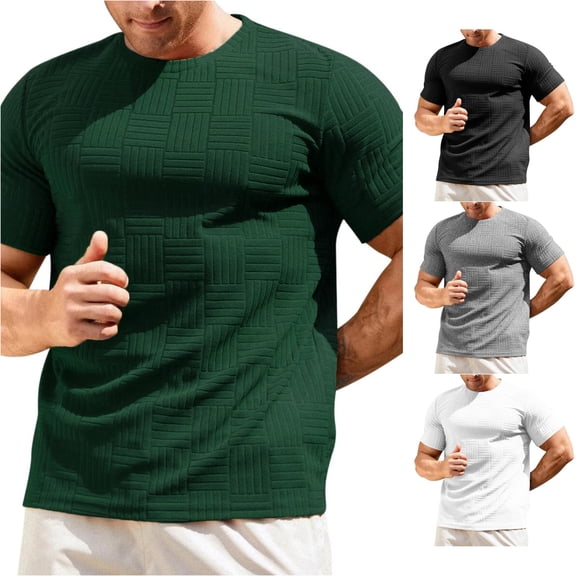 Ulitacool Mens T Shirts Slim Fit Round Neck Short Sleeved Towel Cloth T Shirt Style Bottom Shirt Casual Clothes Green