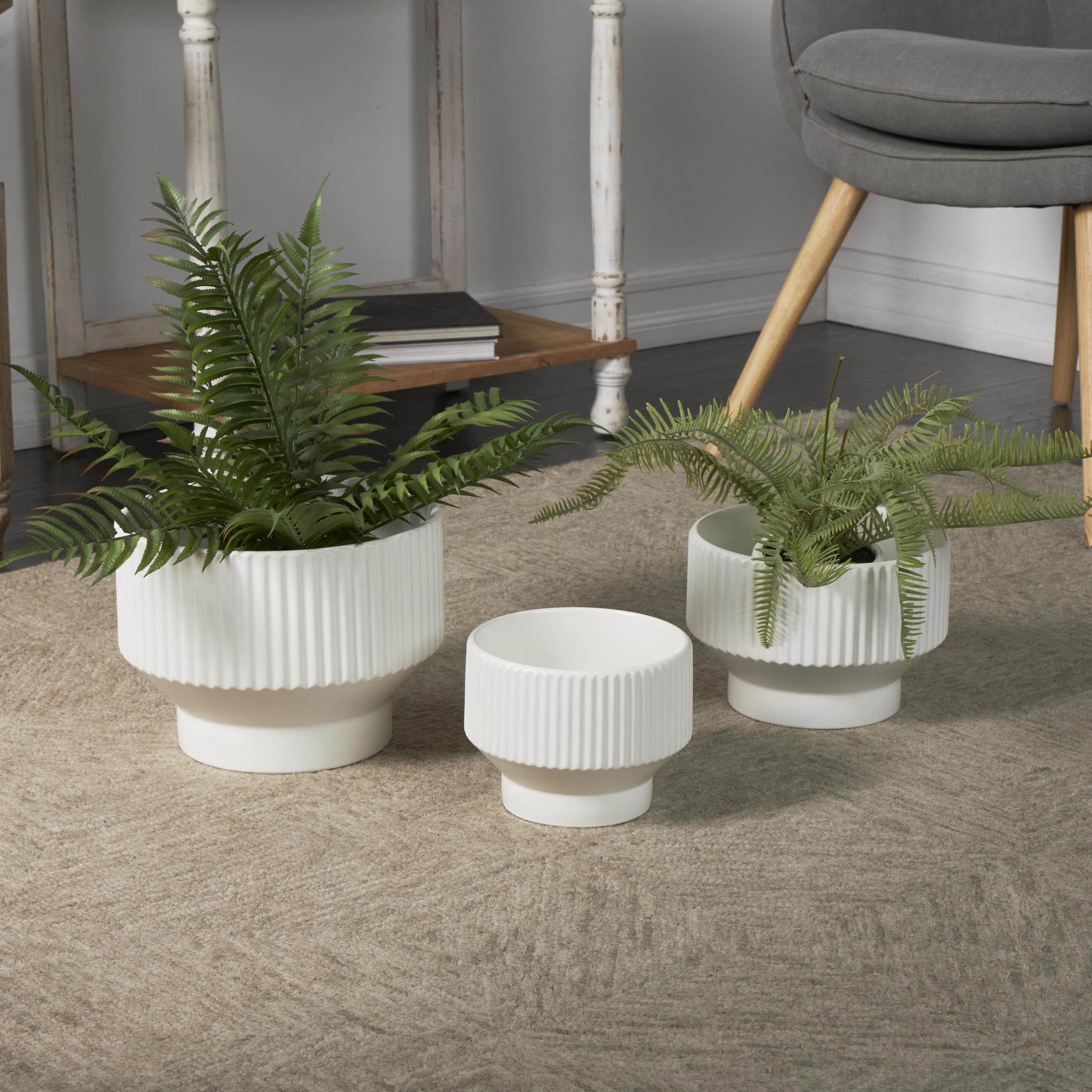 DecMode 10", 8" and 7"W Wide Fluted White Ceramic Planter with Tapered Base (3 Count)