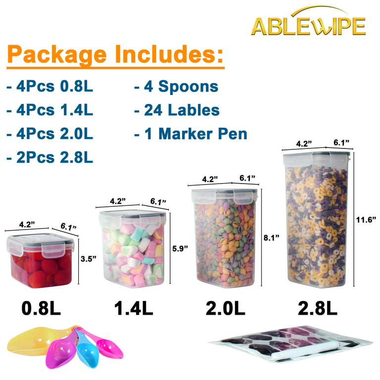 ABLEWIPE Air Tight Food Storage Containers With Lids Airtight Stackable, Cookie  Jar, Sugar Container, Home Storage, Set of 14 Pack & Labels & Spoon &  Markers 