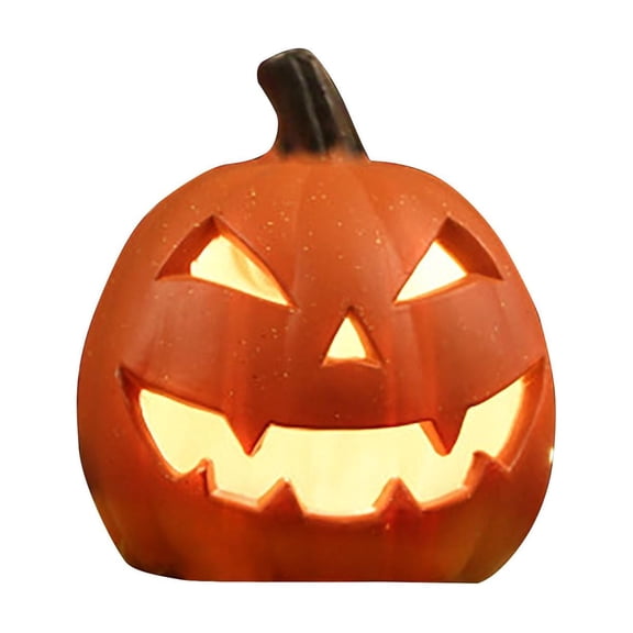 Light-Up Jack-O'-Lantern Pumpkin Decoration with Carved Face, 1 Piece, Orange Plastic, for Outdoor Porch, Halloween Prop