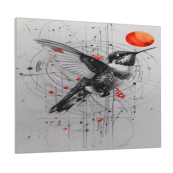 Logiee Abstract Geometric Hummingbird Print Canvas Wall Art ,Art Poster,Canvas Decorative Picture,Decor Wall Pictures for Living Room Bedroom Bathroom,Ready to Hang