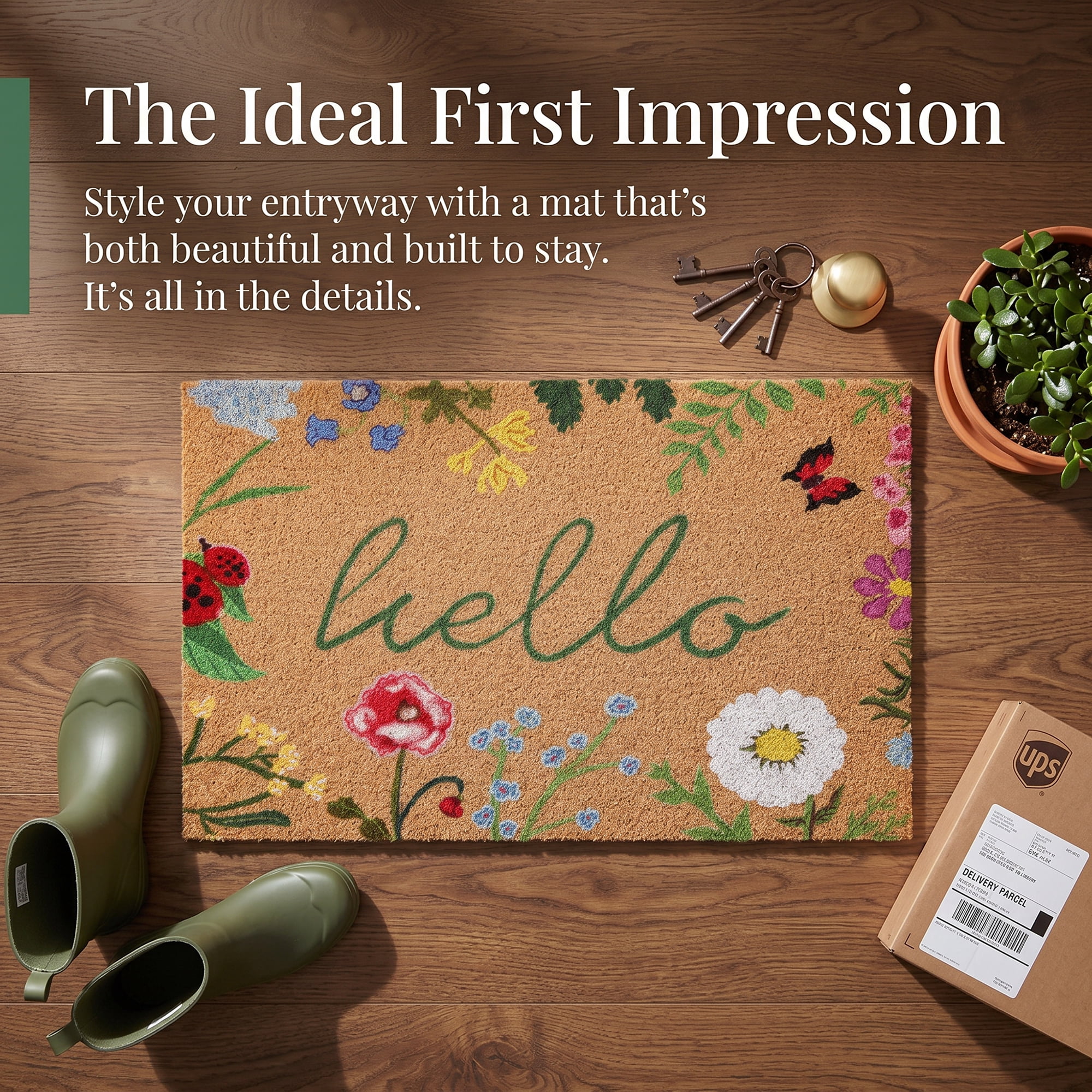 Unique Bargains Natural Coir Non-Slip Backing Waterproof Doormat Brown 32" x 20"