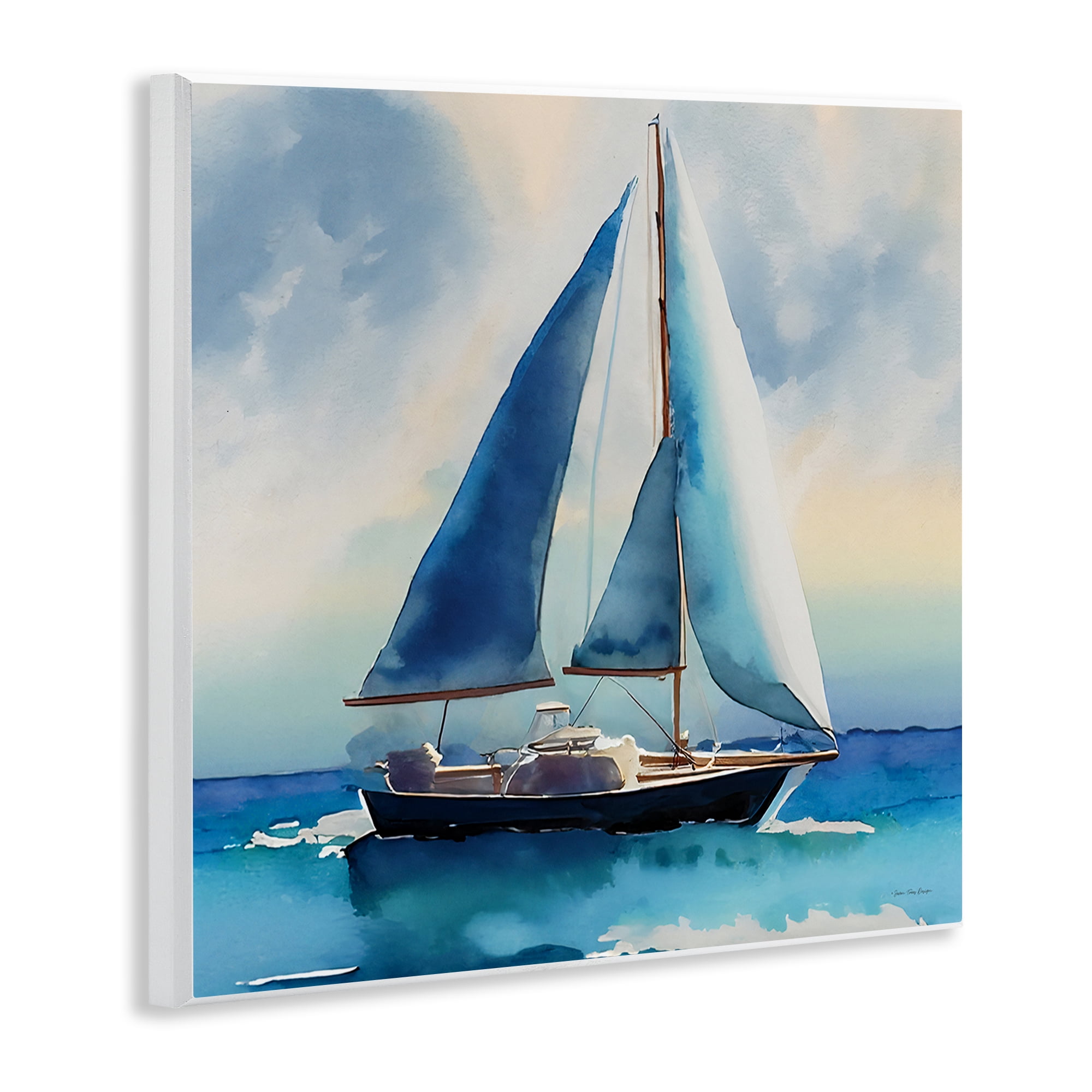 Stupell Industries Watercolor Style Sailboat Nautical & Beach Painting Unframed Art Print Wall Art, 12 x 12