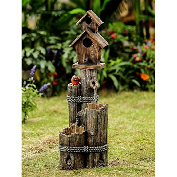 Maykoosh Tiered Wood Finish Water Fountain With Birdhouse