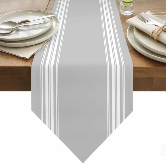 Farmhouse Gray Table Runner 60 Inches Long White Stripe Table Runners for Dining Room Tabletop Dresser Scarf Home Party Banquet Wedding Holiday Decoration