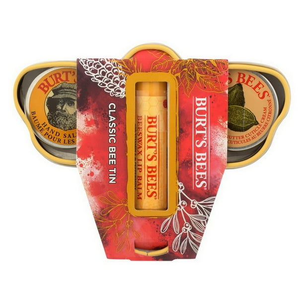 Burt's Bees Classic Bee Tin Holiday Gift Set, 3 Lip & Hand Products in