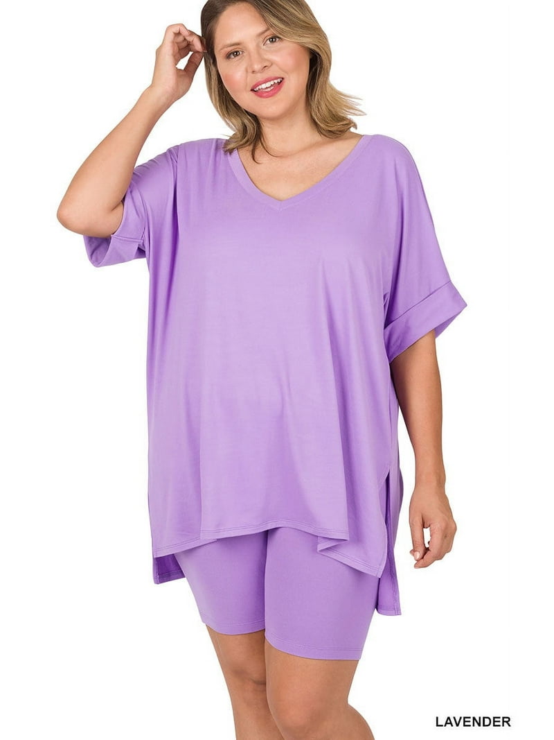 Zenana Women's Brushed DTY Microfier V-Neck Short Sleeve Hi-Low