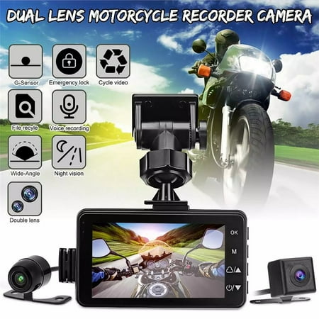 Motorcycle Dual Lens Dash Cam with 3-Inch Display, Front and Rear Cameras, Night Vision, G-Sensor, Loop Recording, 64G Support