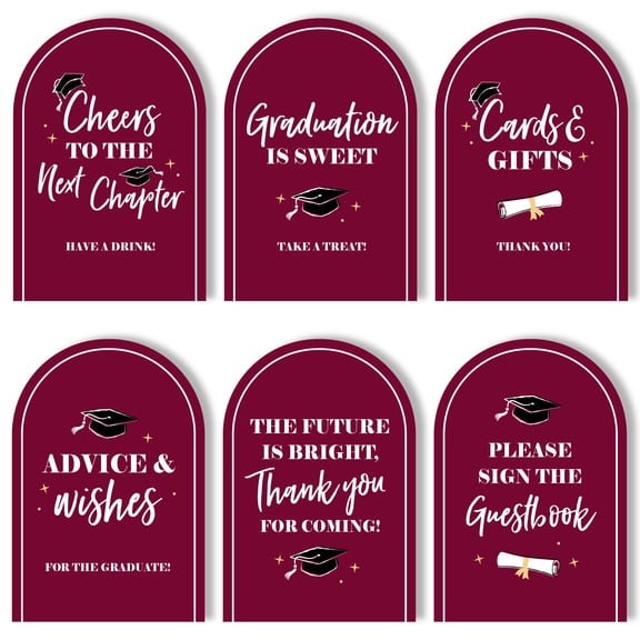 Big Dot of Happiness Maroon Graduation Party Signs Set, Table Sign Bundle for Food, Drinks, Cards & Gifts, Guestbook, Advice & Wishes, and Favors, Graduation Party Table Decor, 6 Ct