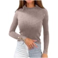 thumbnail image 3 of Women's Solid Color High Neck Knitted Sweater Top Long Sleeve Base Layer Pullover Casual Daily Wear Loungewear Office Work Fashion Essential Gift for Women | Aestivo,Khaki L, 3 of 9