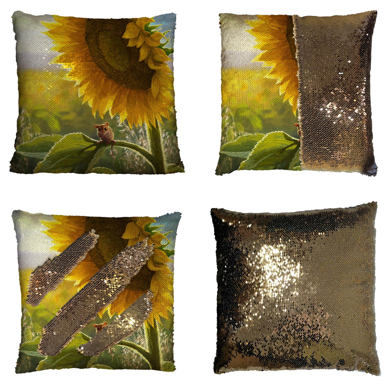 YKCG Sunflower Artwork Home Decor Reversible Mermaid Sequin Pillow Case