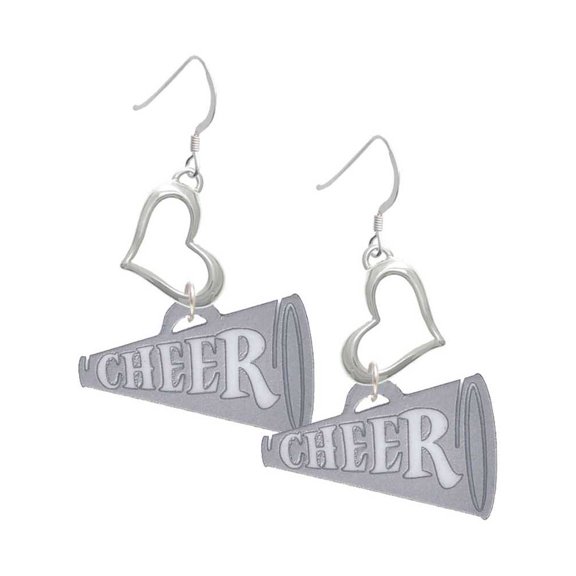 Delight Jewelry Acrylic 1.25" Silvertone Cheer Megaphone Open Heart French Earrings