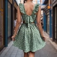 thumbnail image 4 of Ruyang Womens Summer Wrap Dress Summer Square Neck Ruffle Shoulder Bow Big Hem Ruffle Sleeves Asymmetric Hem Dress, 4 of 5