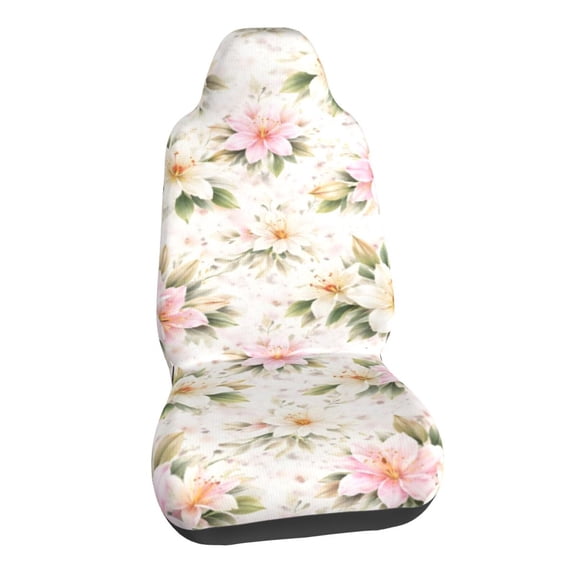 Pink White Lily Floral Botanical Car Seat Covers Stretch Car Seat Protectors Universal Fit