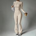 thumbnail image 3 of WULMLEO Casual Fall Outfits for Women Solid Color Full Zip Up Jacket Matching Bell Bottom Pants Set Beige S, 3 of 9