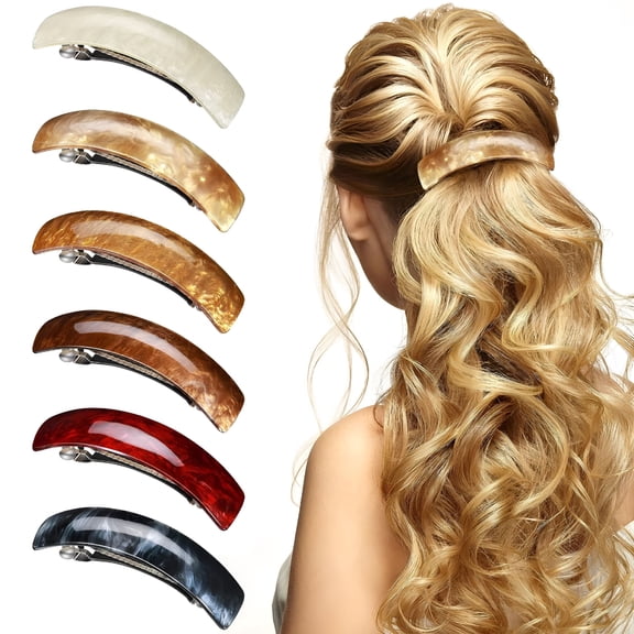 DESIGNICE6 Claw Clips For Women,6 Colors Large French Hair Barrettes, Retro Hair Clasp, Silk Scrunchies And Bun Makers